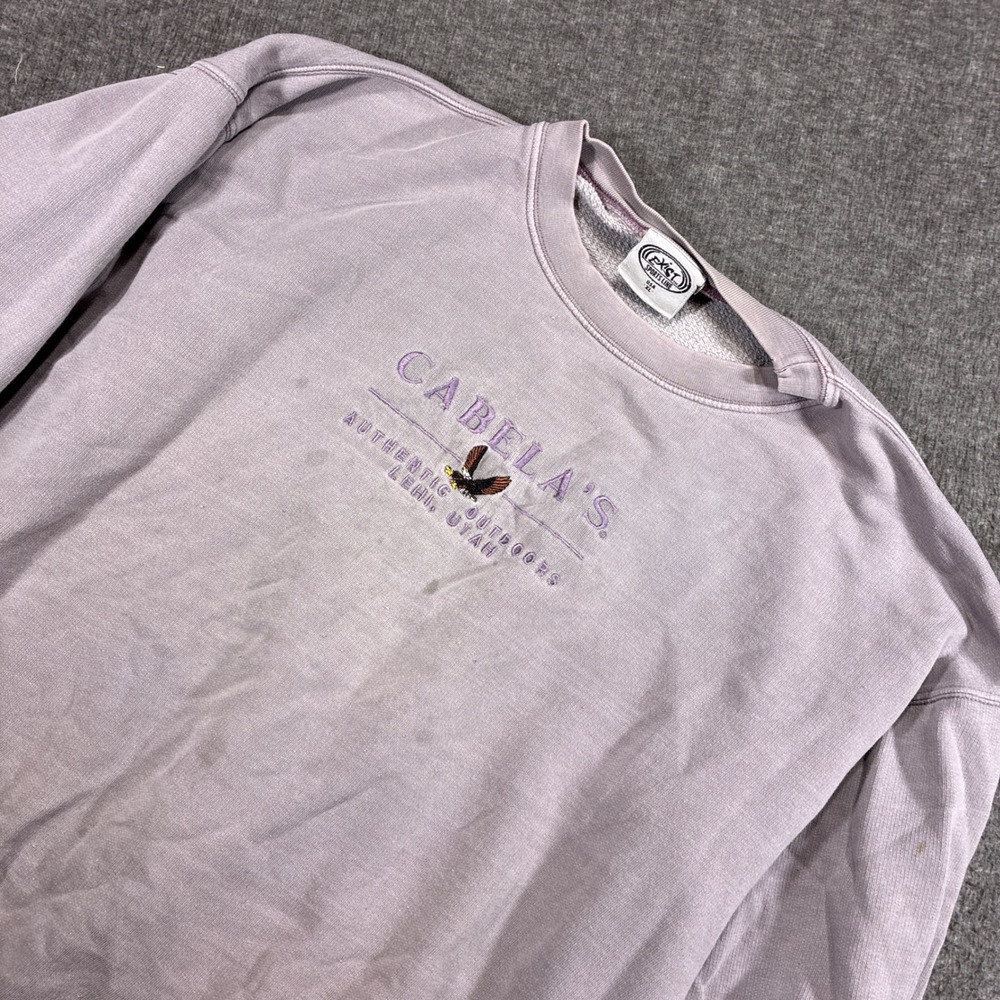 Cabelas Sweatshirt Mens XL Purple Vintage Faded Distressed Lehi Utah Eagle
